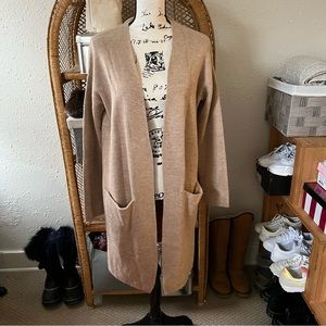 Longline Thick Tan Neutral Cardigan Pockets Sweater H&M XS